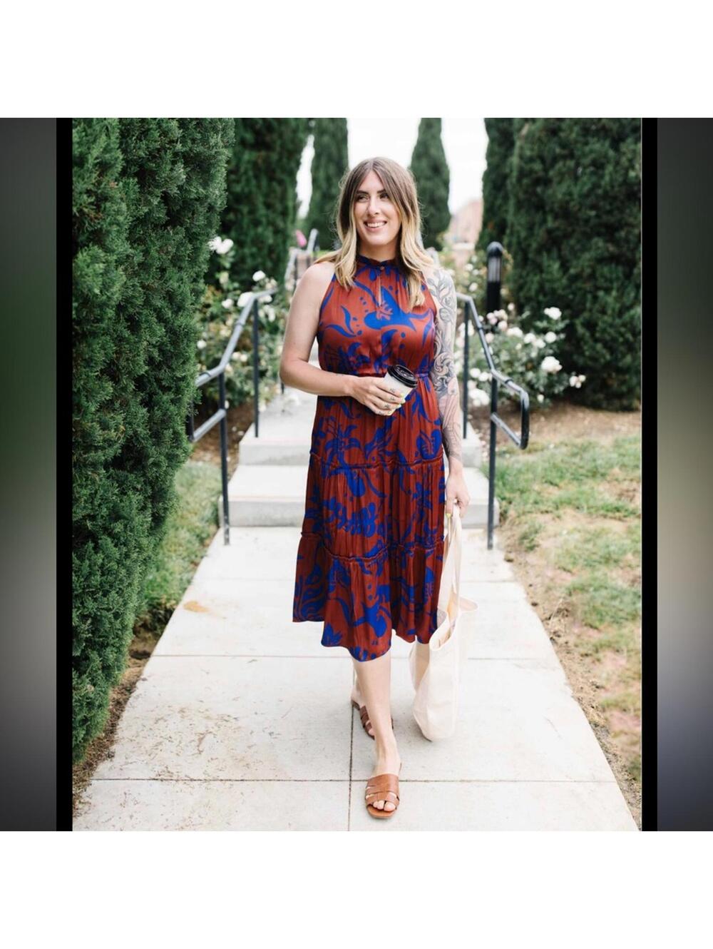 NWT GAP Blue and Brown Tiered Midi Dress XXL Tall